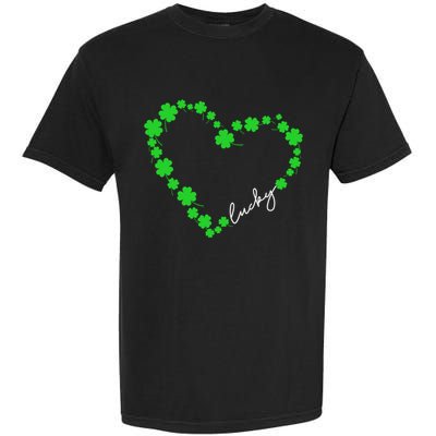 Shamrock Heart Four Leaf Clover Lucky St Patricks Day Garment-Dyed Heavyweight T-Shirt