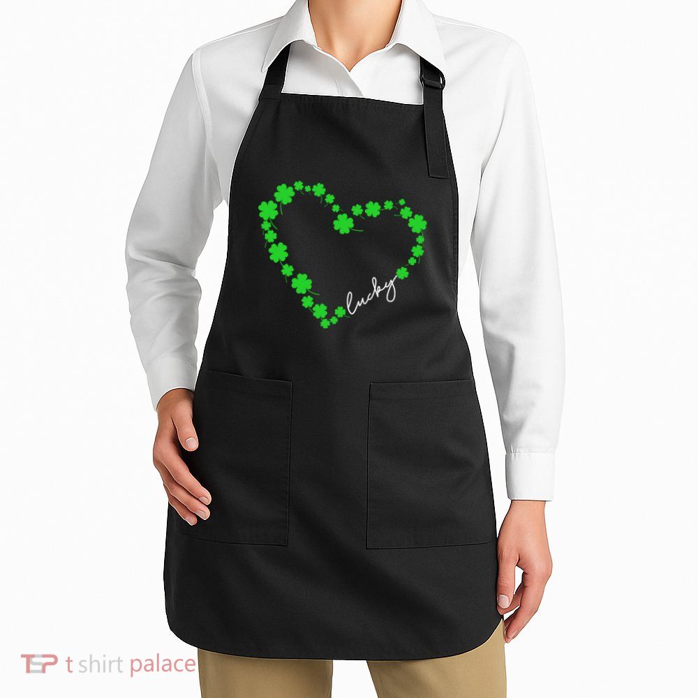 Shamrock Heart Four Leaf Clover Lucky St Patricks Day Apron