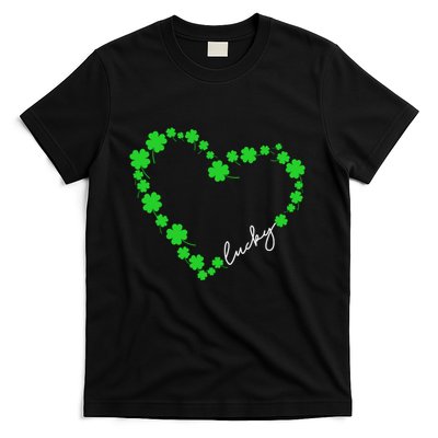 Shamrock Heart Four Leaf Clover Lucky St Patricks Day T-Shirt