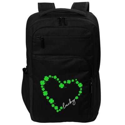 Shamrock Heart Four Leaf Clover Lucky St Patricks Day Impact Tech Backpack
