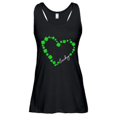 Shamrock Heart Four Leaf Clover Lucky St Patricks Day Ladies Essential Flowy Tank