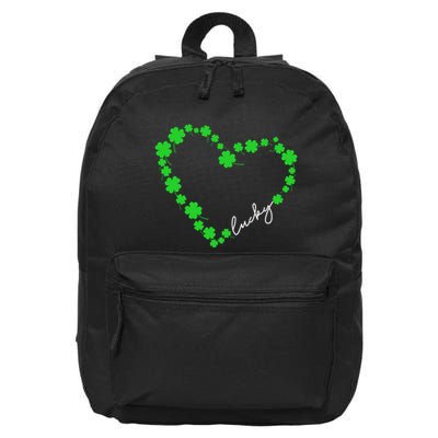 Shamrock Heart Four Leaf Clover Lucky St Patricks Day 16 in Basic Backpack