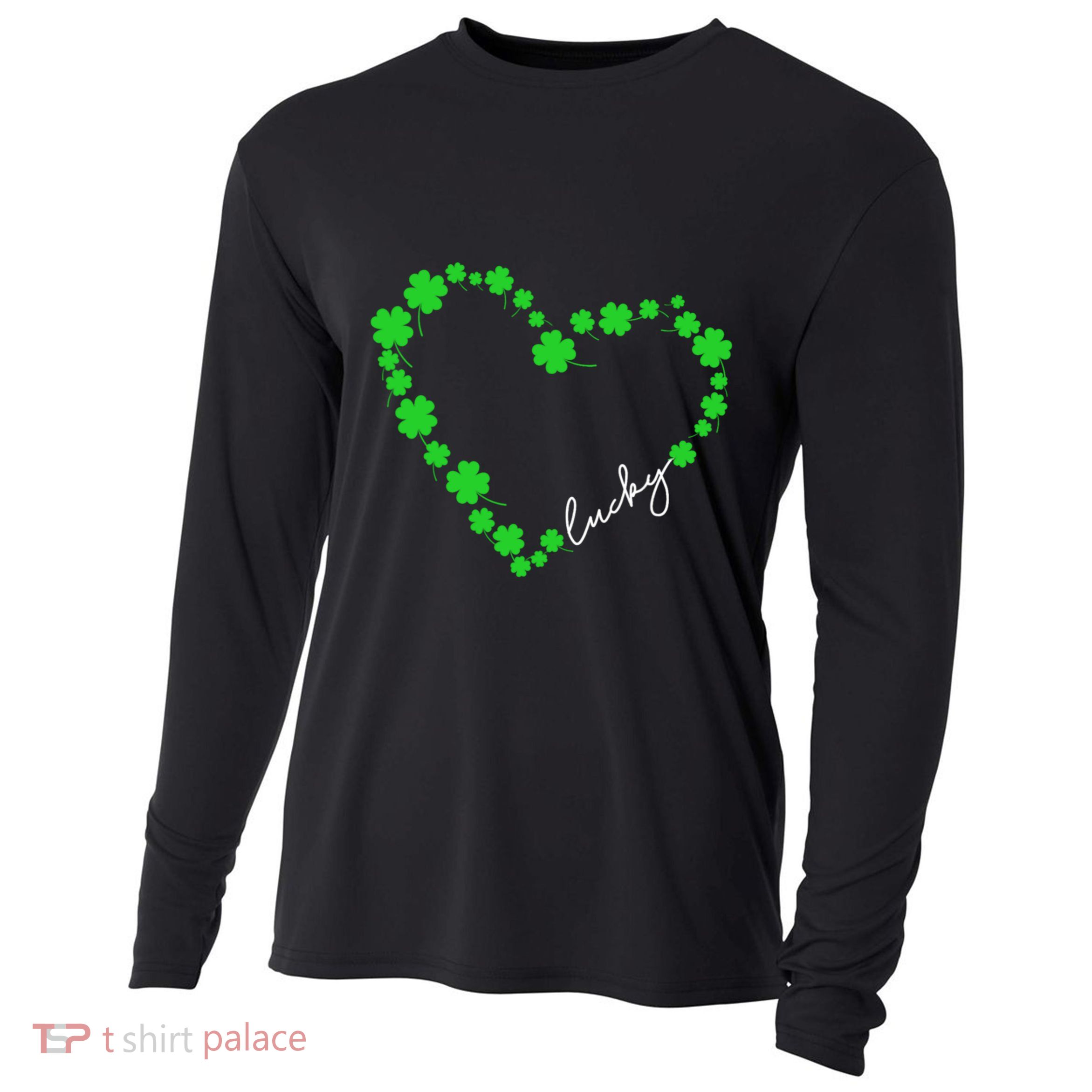Shamrock Heart Four Leaf Clover Lucky St Patricks Day Cooling Performance Long Sleeve Crew