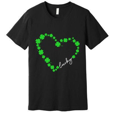 Shamrock Heart Four Leaf Clover Lucky St Patricks Day Premium T-Shirt