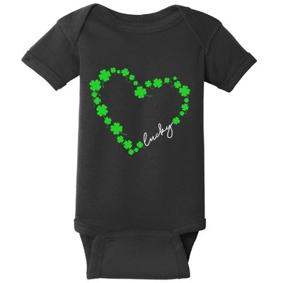 Shamrock Heart Four Leaf Clover Lucky St Patricks Day Baby Bodysuit