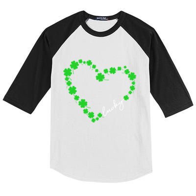 Shamrock Heart Four Leaf Clover Lucky St Patricks Day Kids Colorblock Raglan Jersey