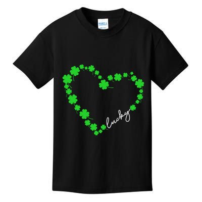 Shamrock Heart Four Leaf Clover Lucky St Patricks Day Kids T-Shirt