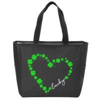 Shamrock Heart Four Leaf Clover Lucky St Patricks Day Zip Tote Bag