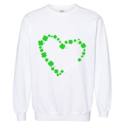 Shamrock Heart Four Leaf Clover Lucky St Patricks Day Garment-Dyed Sweatshirt