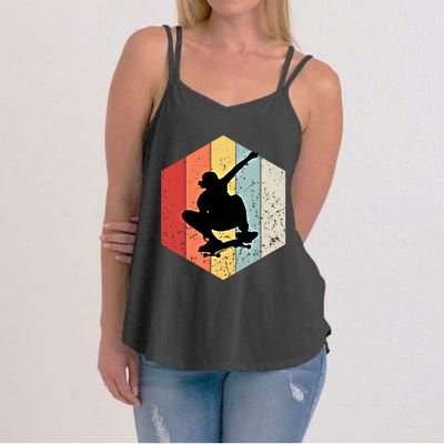 Skaters Having Fun Retro Sunset Skateboard Gift Teen Skaters Funny Gift Women's Strappy Tank