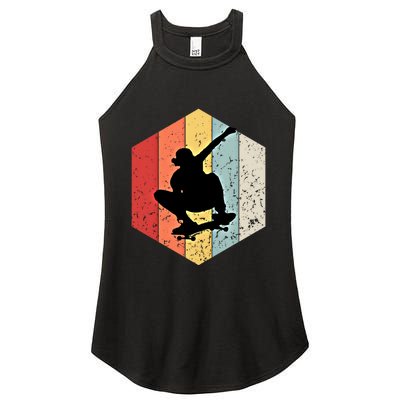 Skaters Having Fun Retro Sunset Skateboard Gift Teen Skaters Funny Gift Women's Perfect Tri Rocker Tank