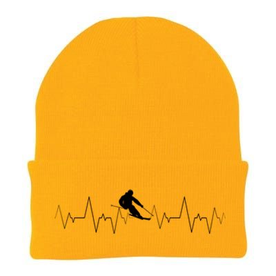 Skiing Heartbeat Funny Cardiogram Skiing Lover Ekg Gift Cute Gift Knit Cap Winter Beanie