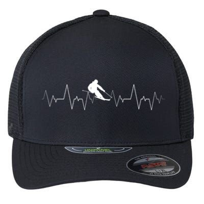 Skiing Heartbeat Funny Cardiogram Skiing Lover Ekg Gift Cute Gift Flexfit Unipanel Trucker Cap