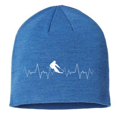 Skiing Heartbeat Funny Cardiogram Skiing Lover Ekg Gift Cute Gift Sustainable Beanie