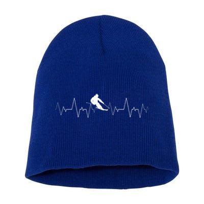 Skiing Heartbeat Funny Cardiogram Skiing Lover Ekg Gift Cute Gift Short Acrylic Beanie