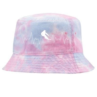 Skiing Heartbeat Funny Cardiogram Skiing Lover Ekg Gift Cute Gift Tie-Dyed Bucket Hat