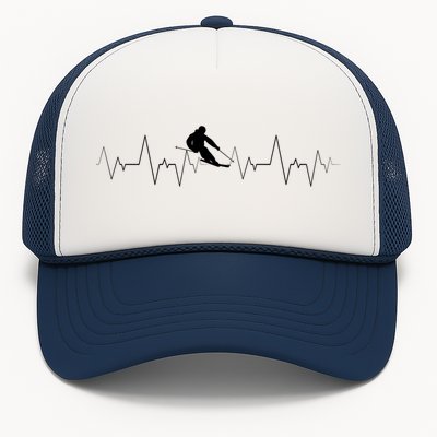 Skiing Heartbeat Funny Cardiogram Skiing Lover Ekg Gift Cute Gift Trucker Hat