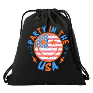 Smile Happy Face Party In The USA American Flag 4th Of July Drawstring Bag