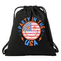 Smile Happy Face Party In The USA American Flag 4th Of July Drawstring Bag