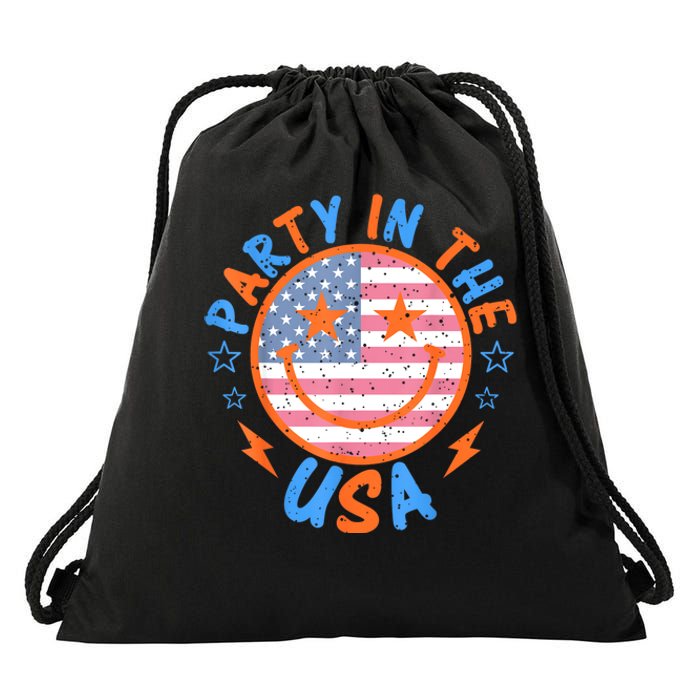 Smile Happy Face Party In The USA American Flag 4th Of July Drawstring Bag