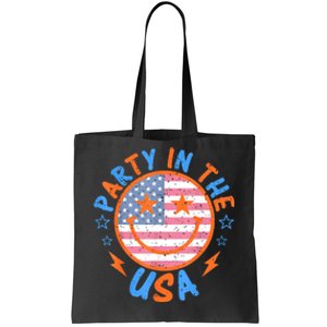 Smile Happy Face Party In The USA American Flag 4th Of July Tote Bag