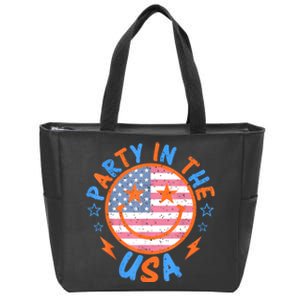 Smile Happy Face Party In The USA American Flag 4th Of July Zip Tote Bag