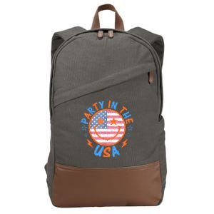 Smile Happy Face Party In The USA American Flag 4th Of July Cotton Canvas Backpack