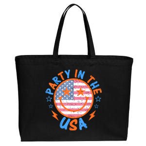 Smile Happy Face Party In The USA American Flag 4th Of July Cotton Canvas Jumbo Tote