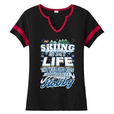 Skiing Husband Funny Funny Gift Ladies Halftime Notch Neck Tee