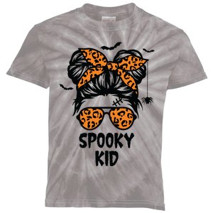 Spooky Halloween For Girl Messy Bun Leopard Kids Tie-Dye T-Shirt