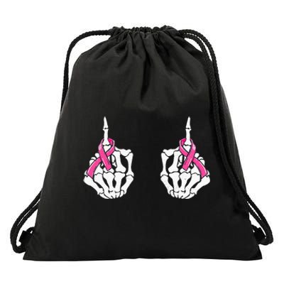 Skeleton Hand Fuck Cancer Pink Funny Breast Cancer Awareness Drawstring Bag