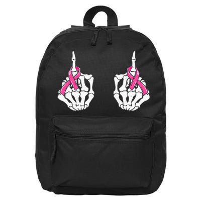 Skeleton Hand Fuck Cancer Pink Funny Breast Cancer Awareness 16 in Basic Backpack