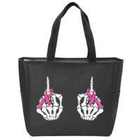 Skeleton Hand Fuck Cancer Pink Funny Breast Cancer Awareness Zip Tote Bag