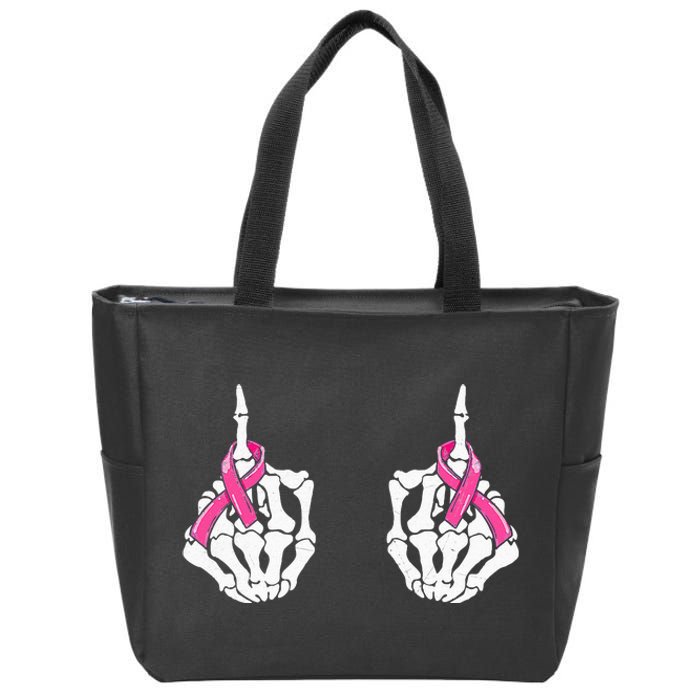 Skeleton Hand Fuck Cancer Pink Funny Breast Cancer Awareness Zip Tote Bag