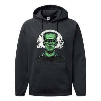 Scary Halloween Frankenstein Monster Face Munster Performance Fleece Hoodie