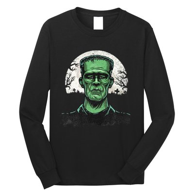 Scary Halloween Frankenstein Monster Face Munster Long Sleeve Shirt