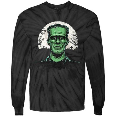 Scary Halloween Frankenstein Monster Face Munster Tie-Dye Long Sleeve Shirt