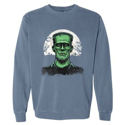 Scary Halloween Frankenstein Monster Face Munster Garment-Dyed Sweatshirt