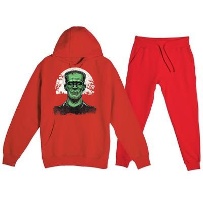 Scary Halloween Frankenstein Monster Face Munster Premium Hooded Sweatsuit Set