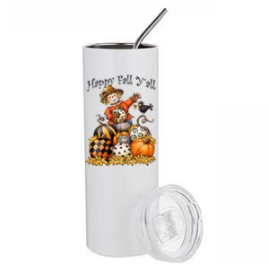 Scarecrow Happy Fall Y'all Pumpkin Thanksgiving Halloween Stainless Steel Tumbler