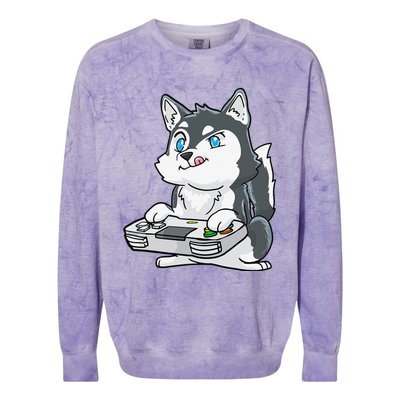 Siberian Husky Gaming Kawaii Gift for Gamers and Dog Lovers Colorblast Crewneck Sweatshirt