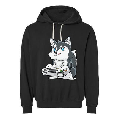 Siberian Husky Gaming Kawaii Gift for Gamers and Dog Lovers Garment-Dyed Fleece Hoodie