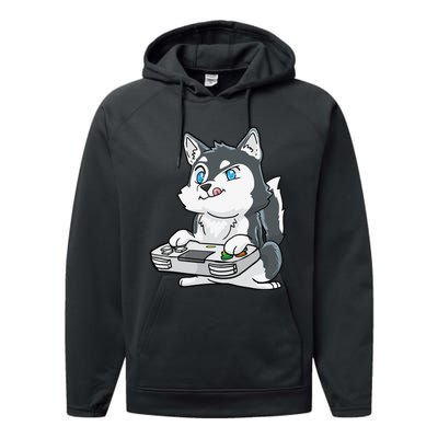 Siberian Husky Gaming Kawaii Gift for Gamers and Dog Lovers Performance Fleece Hoodie