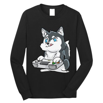 Siberian Husky Gaming Kawaii Gift for Gamers and Dog Lovers Long Sleeve Shirt