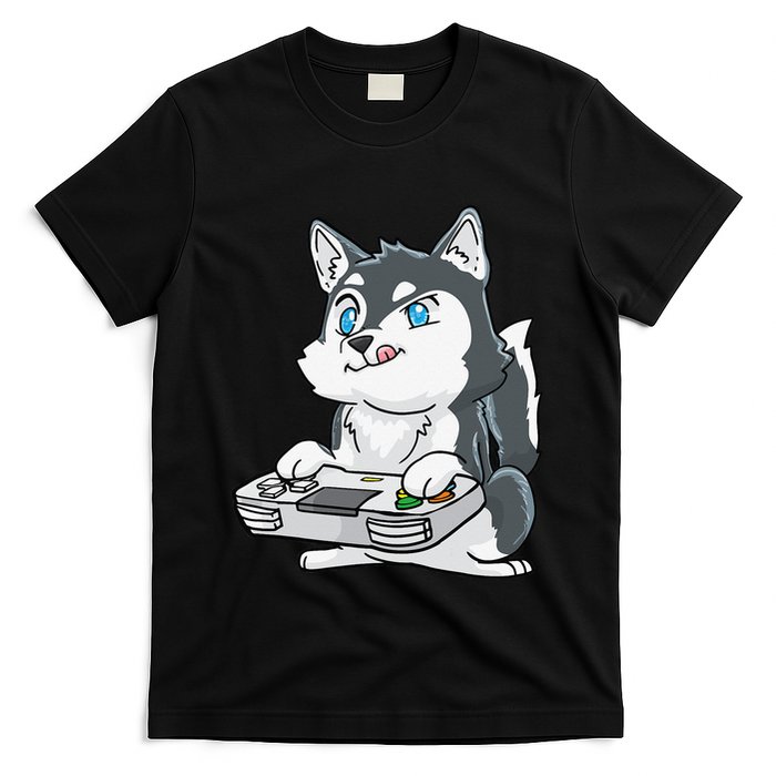 Siberian Husky Gaming Kawaii Gift for Gamers and Dog Lovers T-Shirt