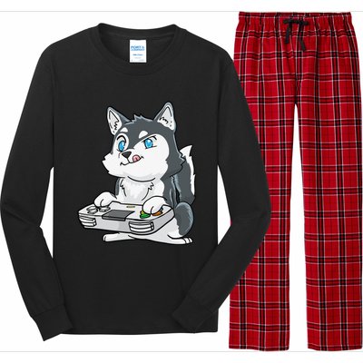 Siberian Husky Gaming Kawaii Gift for Gamers and Dog Lovers Long Sleeve Pajama Set