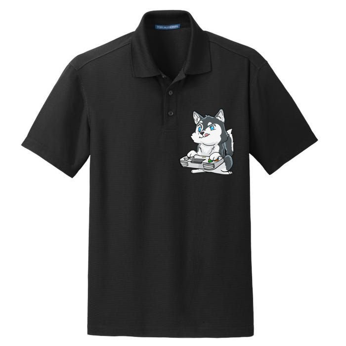 Siberian Husky Gaming Kawaii Gift for Gamers and Dog Lovers Dry Zone Grid Polo