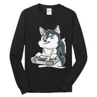 Siberian Husky Gaming Kawaii Gift for Gamers and Dog Lovers Tall Long Sleeve T-Shirt