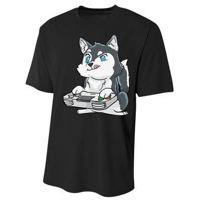 Siberian Husky Gaming Kawaii Gift for Gamers and Dog Lovers Performance Sprint T-Shirt