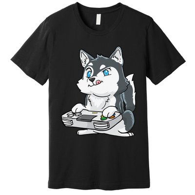 Siberian Husky Gaming Kawaii Gift for Gamers and Dog Lovers Premium T-Shirt